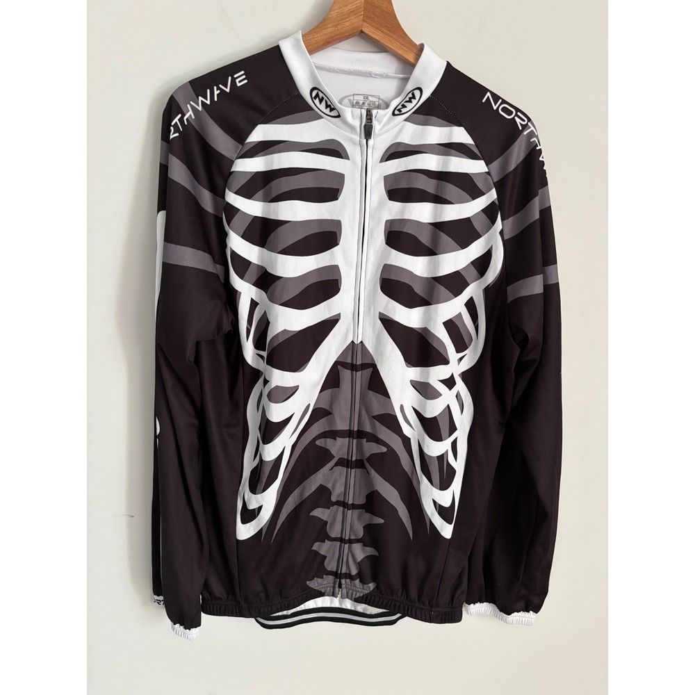 Northwave Skeleton Cycling Jersey Mens XXL Long Sleeve Full Zip Bike Shirt Black